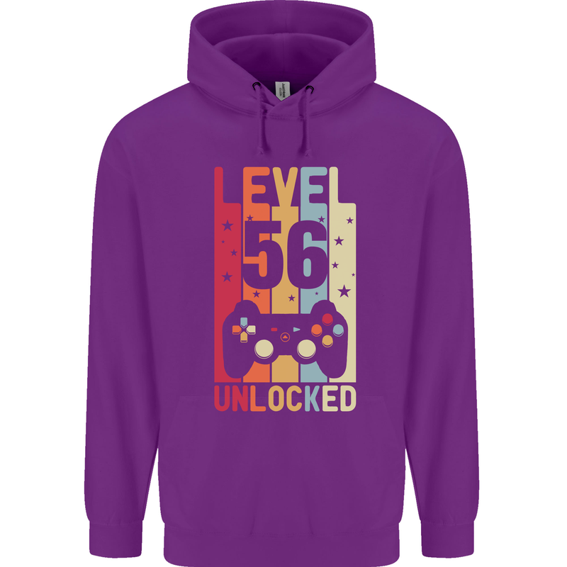 56th Birthday 56 Year Old Level Up Gamming Mens 80% Cotton Hoodie Purple