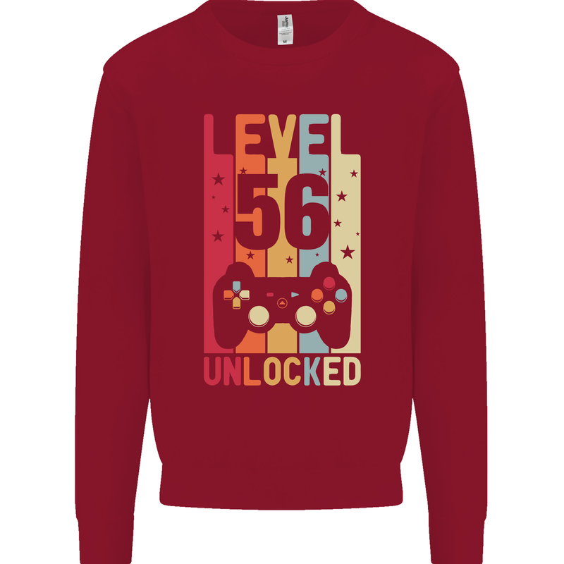 56th Birthday 56 Year Old Level Up Gamming Mens Sweatshirt Jumper Red