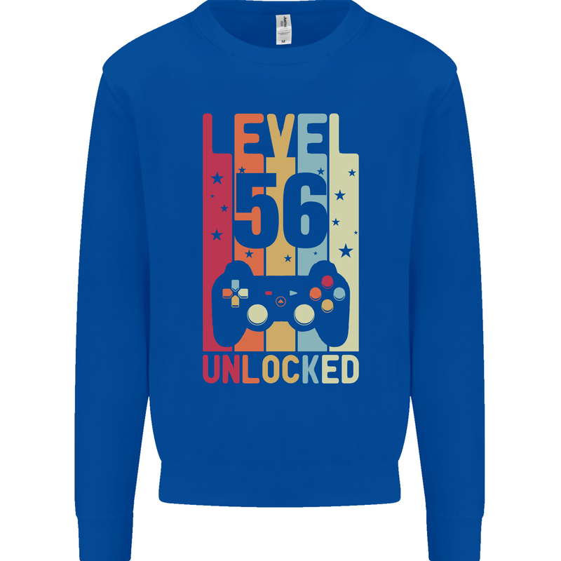 56th Birthday 56 Year Old Level Up Gamming Mens Sweatshirt Jumper Royal Blue
