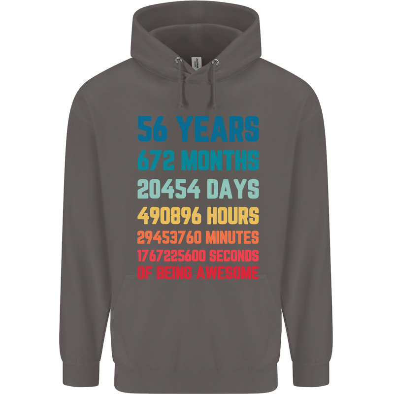 56th Birthday 56 Year Old Mens 80% Cotton Hoodie Charcoal