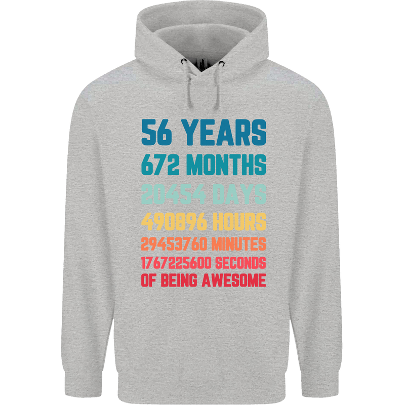56th Birthday 56 Year Old Mens 80% Cotton Hoodie Sports Grey