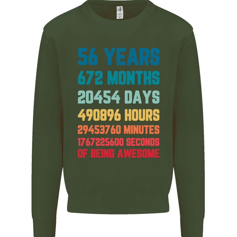 56th Birthday 56 Year Old Mens Sweatshirt Jumper Forest Green