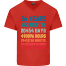 56th Birthday 56 Year Old Mens V-Neck Cotton T-Shirt Red