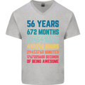 56th Birthday 56 Year Old Mens V-Neck Cotton T-Shirt Sports Grey