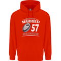 57 Year Wedding Anniversary 57th Rugby Mens 80% Cotton Hoodie Bright Red