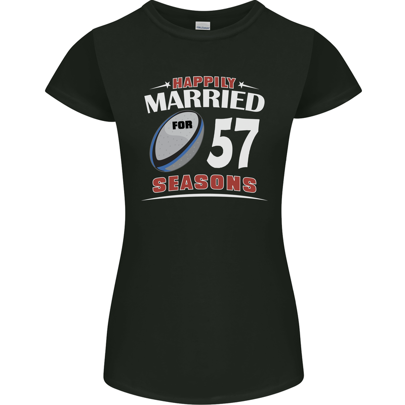 57 Year Wedding Anniversary 57th Rugby Womens Petite Cut T-Shirt Black