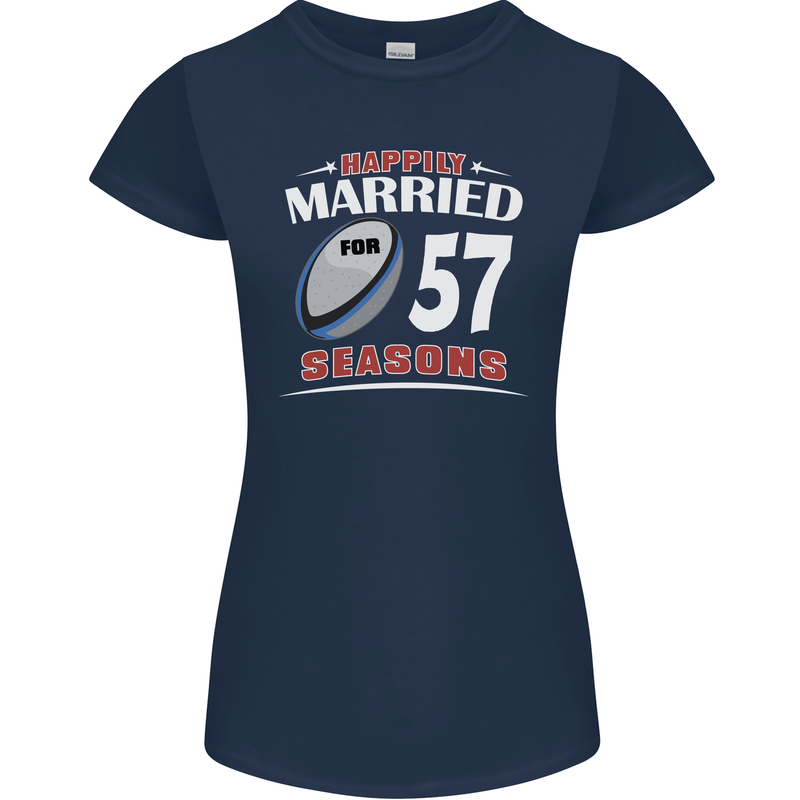 57 Year Wedding Anniversary 57th Rugby Womens Petite Cut T-Shirt Navy Blue