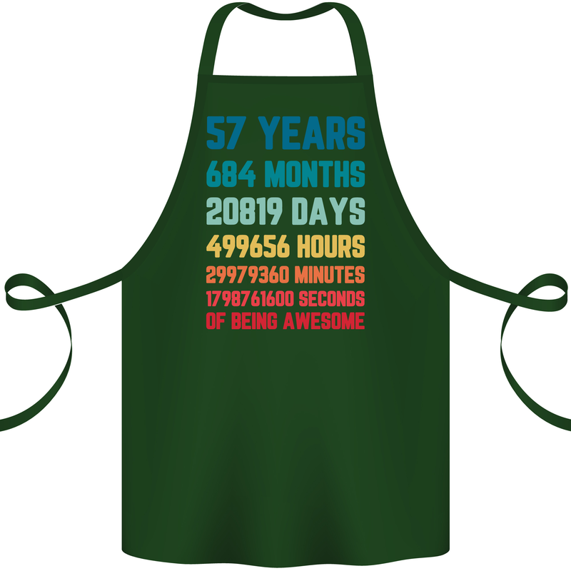 57th Birthday 57 Year Old Cotton Apron 100% Organic Forest Green