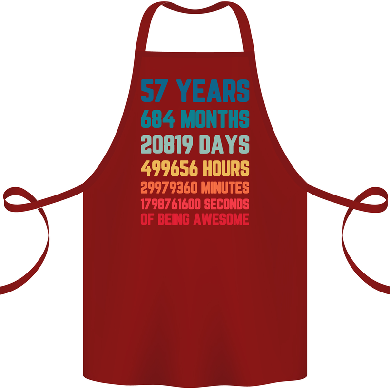 57th Birthday 57 Year Old Cotton Apron 100% Organic Maroon