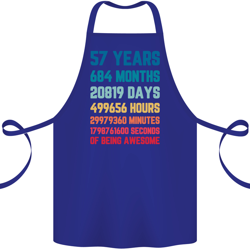 57th Birthday 57 Year Old Cotton Apron 100% Organic Royal Blue