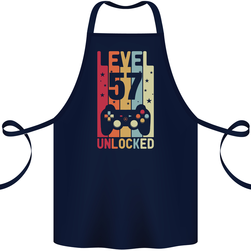 57th Birthday 57 Year Old Level Up Gamming Cotton Apron 100% Organic Navy Blue