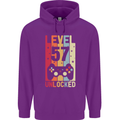 57th Birthday 57 Year Old Level Up Gamming Mens 80% Cotton Hoodie Purple