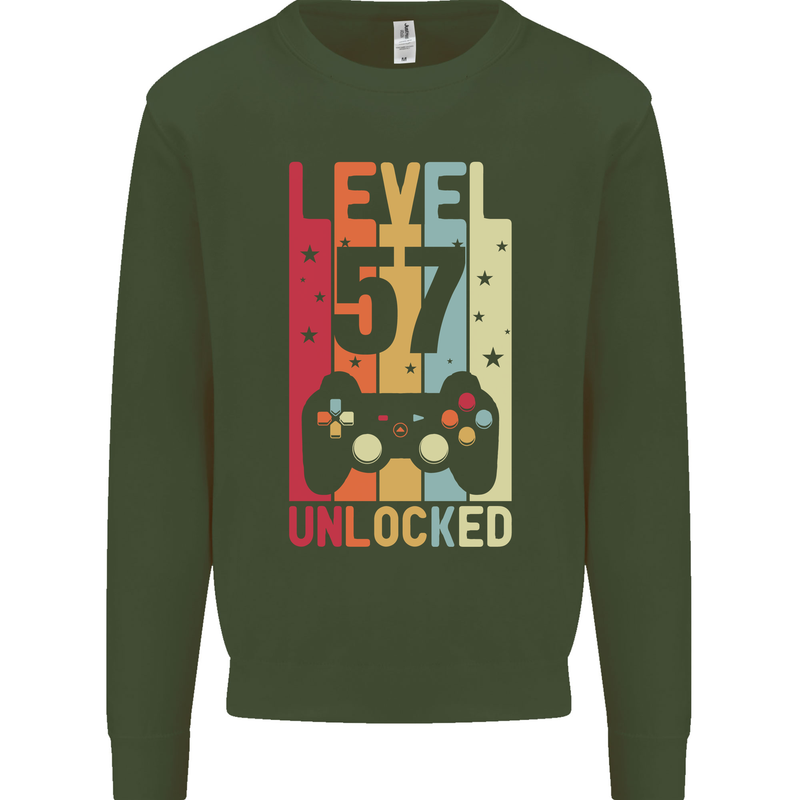 57th Birthday 57 Year Old Level Up Gamming Mens Sweatshirt Jumper Forest Green