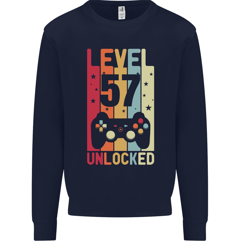 57th Birthday 57 Year Old Level Up Gamming Mens Sweatshirt Jumper Navy Blue