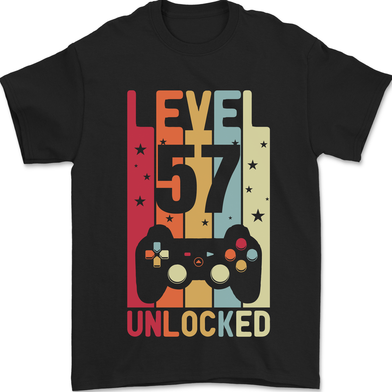 57th Birthday 57 Year Old Level Up Gamming Mens T-Shirt 100% Cotton Black