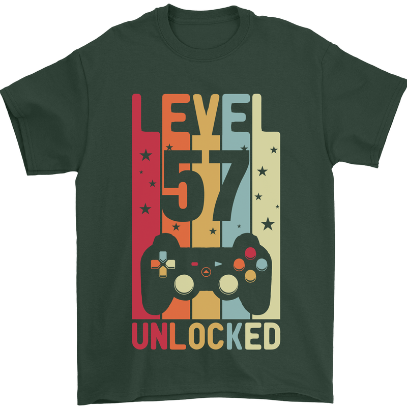 57th Birthday 57 Year Old Level Up Gamming Mens T-Shirt 100% Cotton Forest Green
