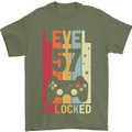 57th Birthday 57 Year Old Level Up Gamming Mens T-Shirt 100% Cotton Military Green