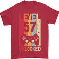 57th Birthday 57 Year Old Level Up Gamming Mens T-Shirt 100% Cotton Red