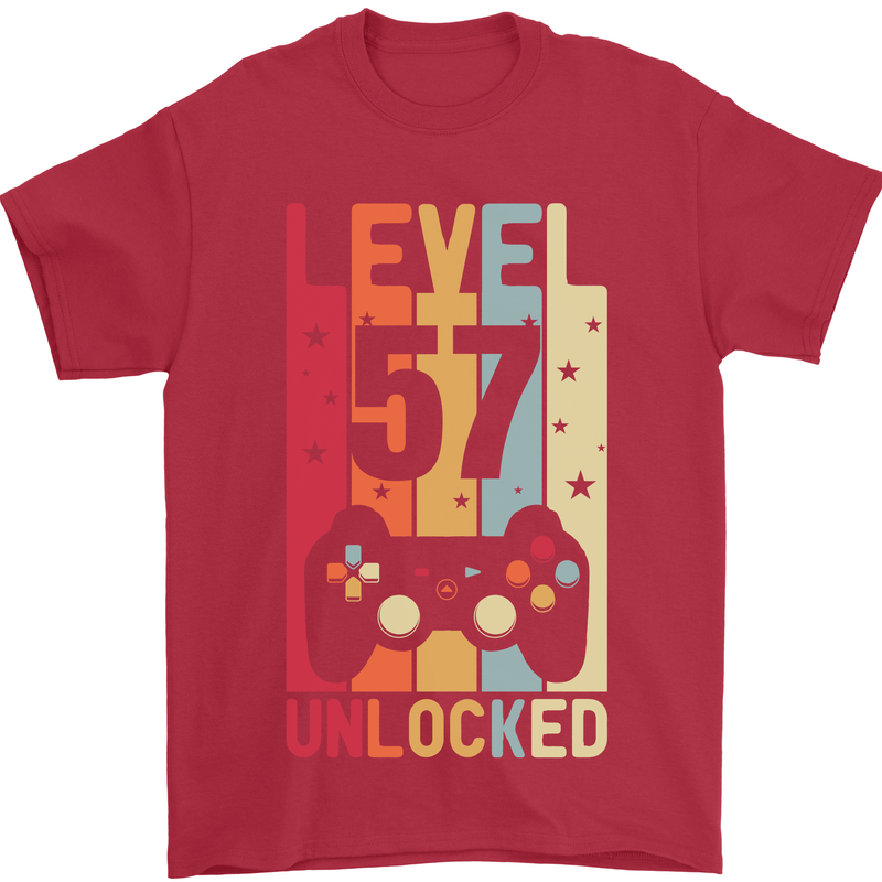 57th Birthday 57 Year Old Level Up Gamming Mens T-Shirt 100% Cotton Red
