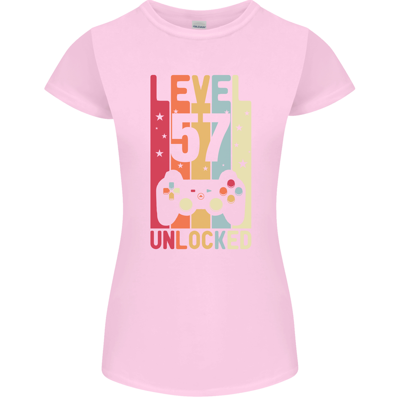 57th Birthday 57 Year Old Level Up Gamming Womens Petite Cut T-Shirt Light Pink