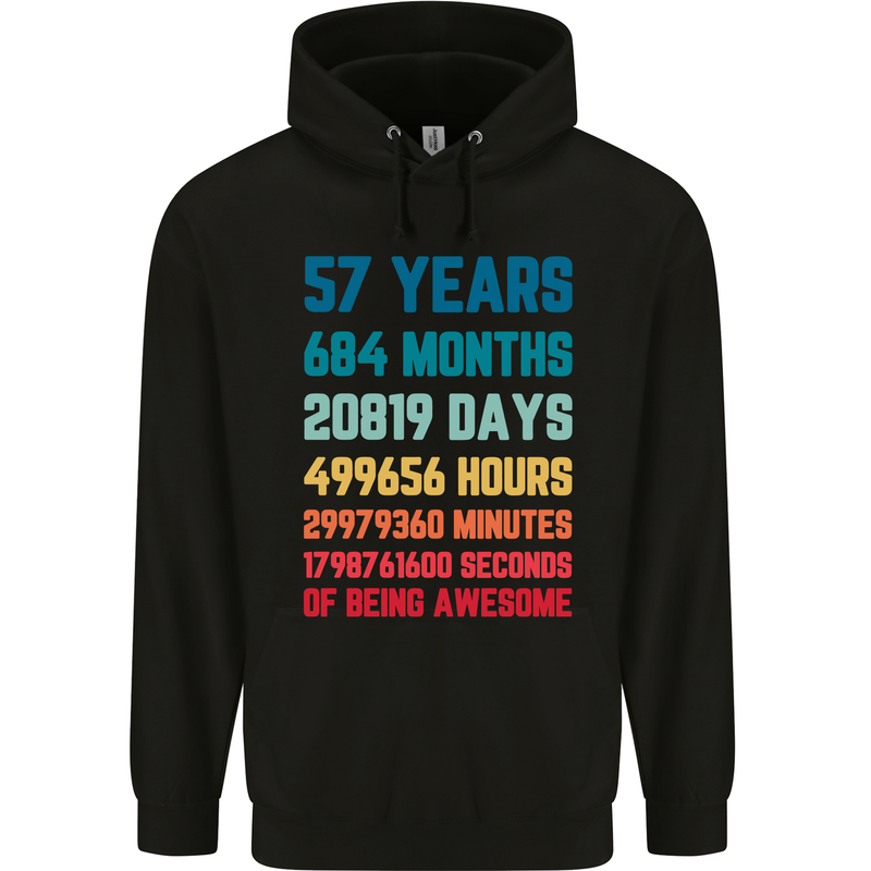 57th Birthday 57 Year Old Mens 80% Cotton Hoodie Black