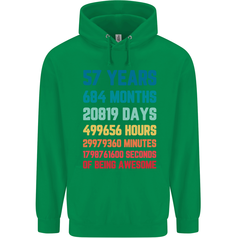 57th Birthday 57 Year Old Mens 80% Cotton Hoodie Irish Green