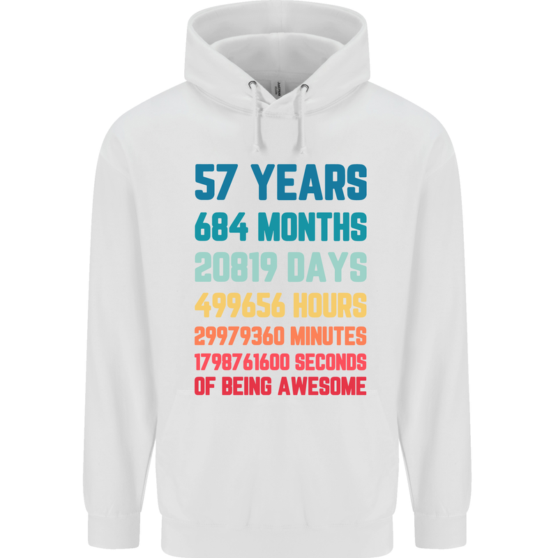 57th Birthday 57 Year Old Mens 80% Cotton Hoodie White
