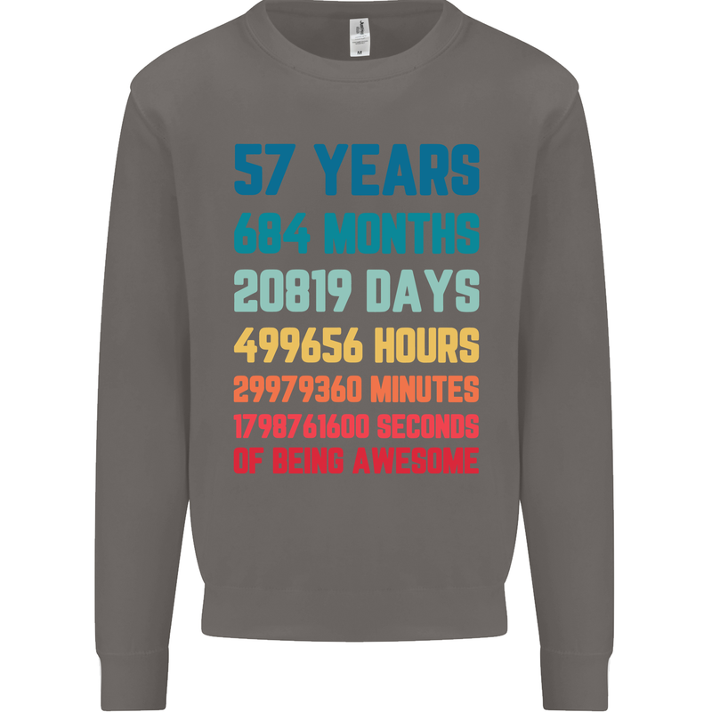 57th Birthday 57 Year Old Mens Sweatshirt Jumper Charcoal