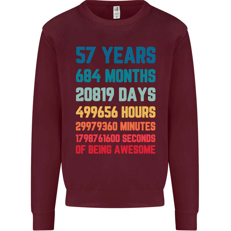 57th Birthday 57 Year Old Mens Sweatshirt Jumper Maroon
