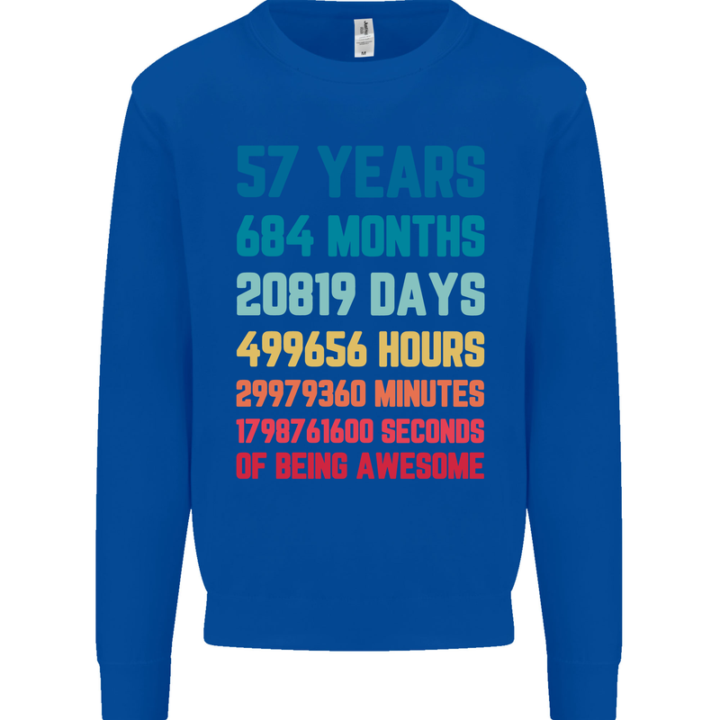 57th Birthday 57 Year Old Mens Sweatshirt Jumper Royal Blue
