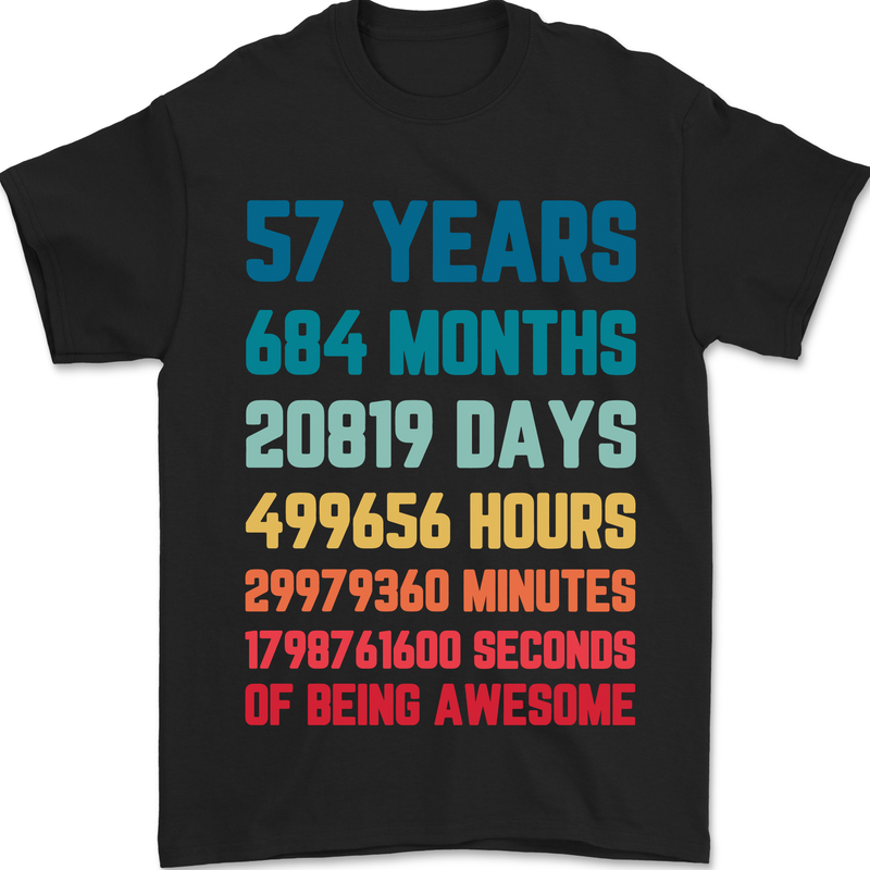 57th Birthday 57 Year Old Mens T-Shirt 100% Cotton Black