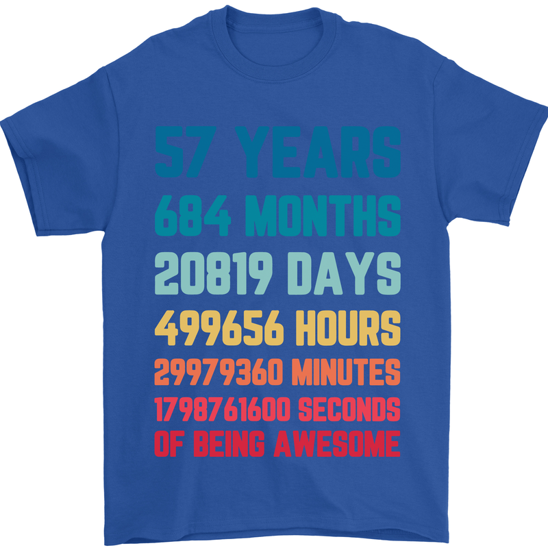 57th Birthday 57 Year Old Mens T-Shirt 100% Cotton Royal Blue