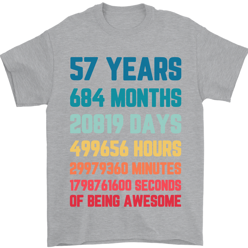 57th Birthday 57 Year Old Mens T-Shirt 100% Cotton Sports Grey