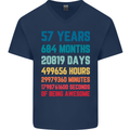 57th Birthday 57 Year Old Mens V-Neck Cotton T-Shirt Navy Blue