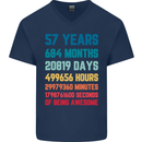 57th Birthday 57 Year Old Mens V-Neck Cotton T-Shirt Navy Blue