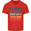 57th Birthday 57 Year Old Mens V-Neck Cotton T-Shirt Red