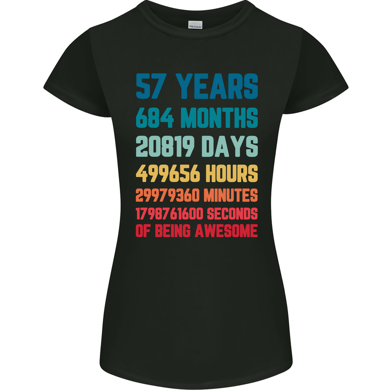 57th Birthday 57 Year Old Womens Petite Cut T-Shirt Black