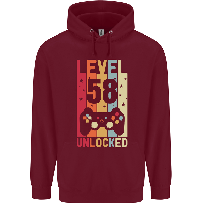 58th Birthday 58 Year Old Level Up Gamming Mens 80% Cotton Hoodie Maroon