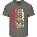 58th Birthday 58 Year Old Level Up Gamming Mens V-Neck Cotton T-Shirt Charcoal