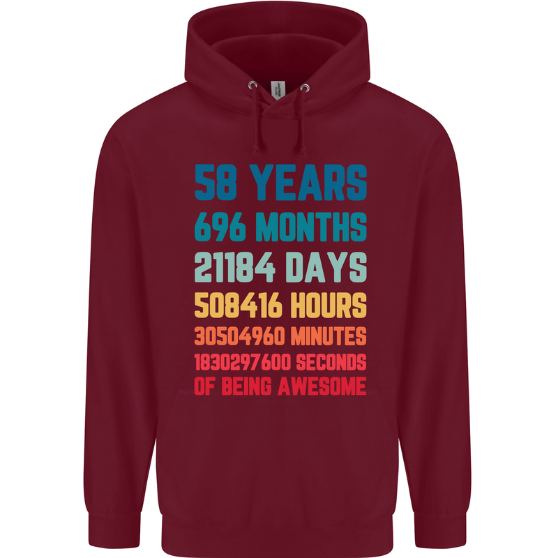 58th Birthday 58 Year Old Mens 80% Cotton Hoodie Maroon