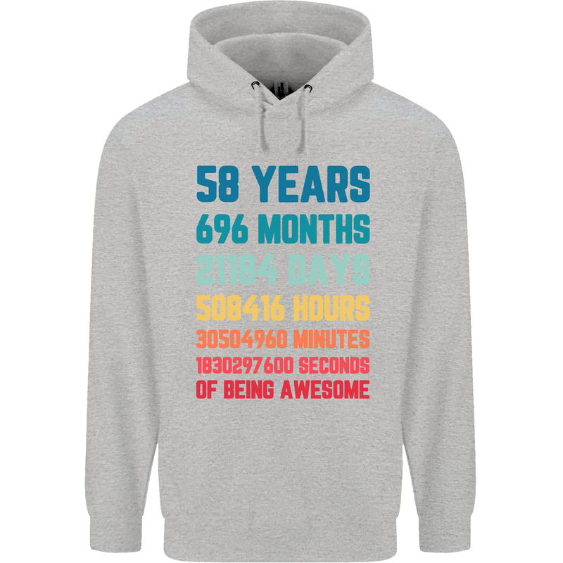 58th Birthday 58 Year Old Mens 80% Cotton Hoodie Sports Grey