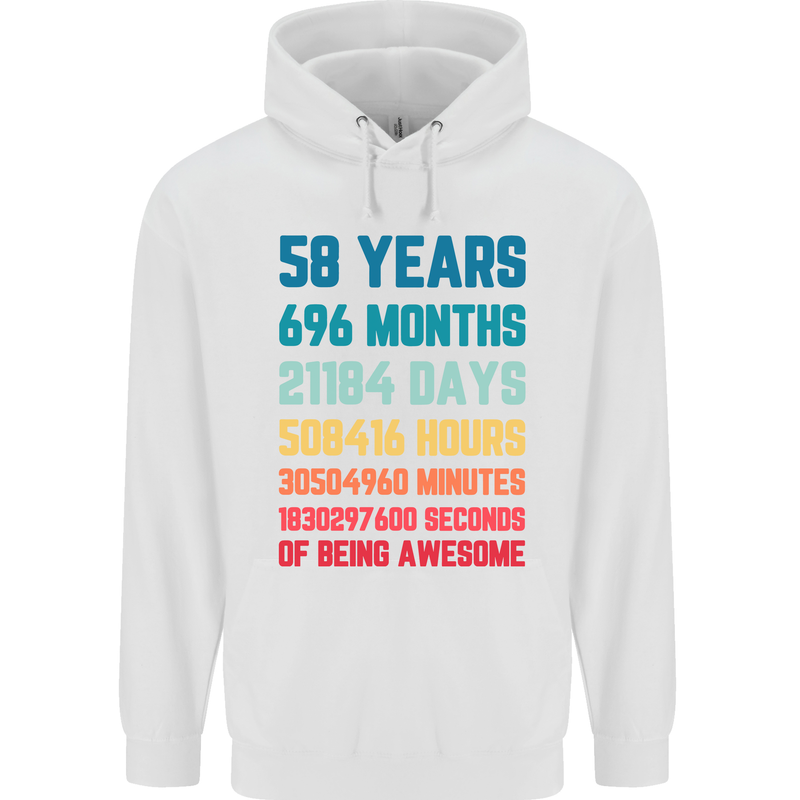 58th Birthday 58 Year Old Mens 80% Cotton Hoodie White