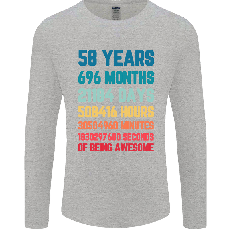 58th Birthday 58 Year Old Mens Long Sleeve T-Shirt Sports Grey