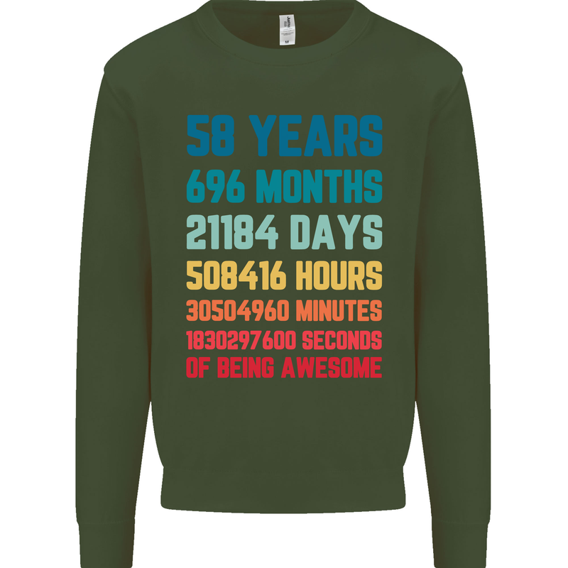 58th Birthday 58 Year Old Mens Sweatshirt Jumper Forest Green
