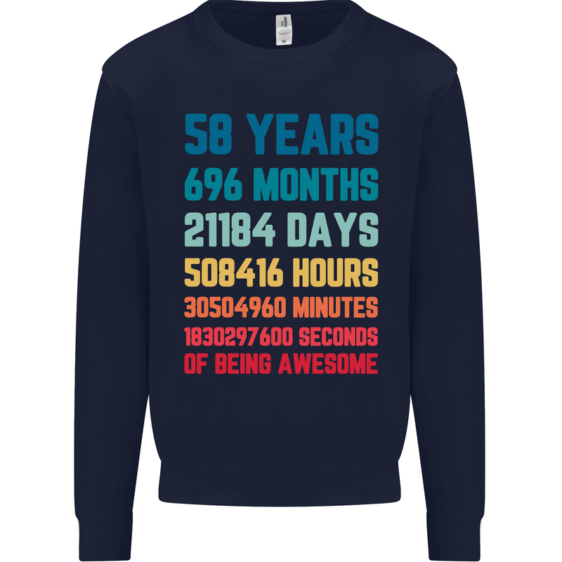 58th Birthday 58 Year Old Mens Sweatshirt Jumper Navy Blue
