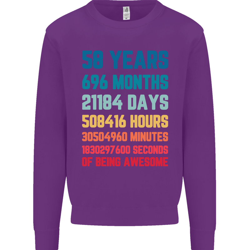 58th Birthday 58 Year Old Mens Sweatshirt Jumper Purple