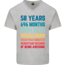 58th Birthday 58 Year Old Mens V-Neck Cotton T-Shirt Sports Grey