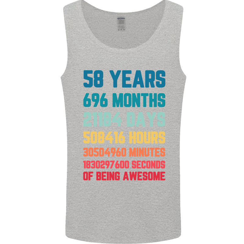 58th Birthday 58 Year Old Mens Vest Tank Top Sports Grey