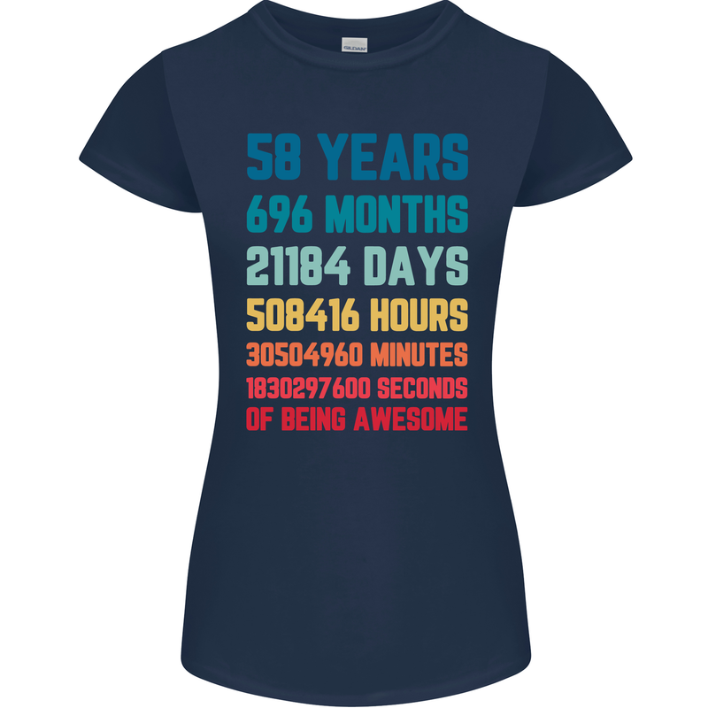 58th Birthday 58 Year Old Womens Petite Cut T-Shirt Navy Blue