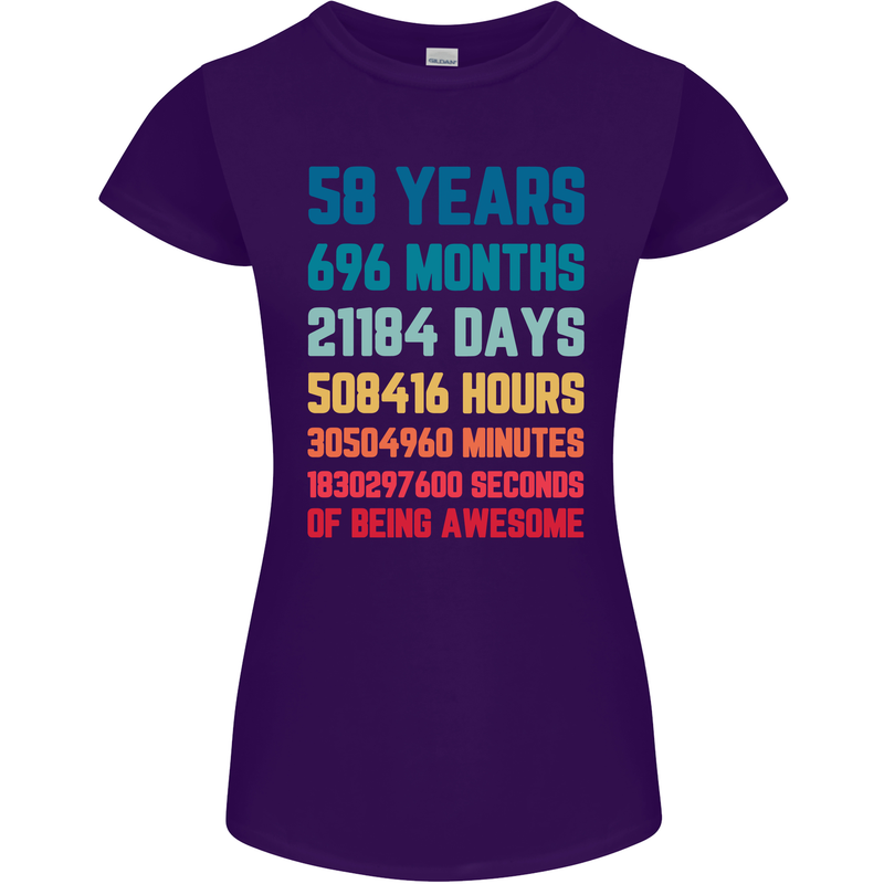 58th Birthday 58 Year Old Womens Petite Cut T-Shirt Purple